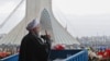 IRAN -- Iranian President Hassan Rohani addresses crowds during a ceremony celebrating the 40th anniversary of Islamic Revolution on Azadi (Freedom) square, in Tehran, Fevbruary 11, 2019