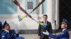 UKRAINE -- Ukrainian President Volodymyr Zelenskiy reviews the Guard of Honor during the National Flag Day celebration at the St. Sophia square in downtown Kyiv, Ukraine, 23 August 2019.